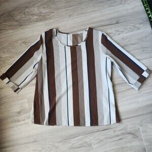 SHEIN Womens Medium Striped Blouse 3/4 Sleeve Round Neck Casual Boho Top
